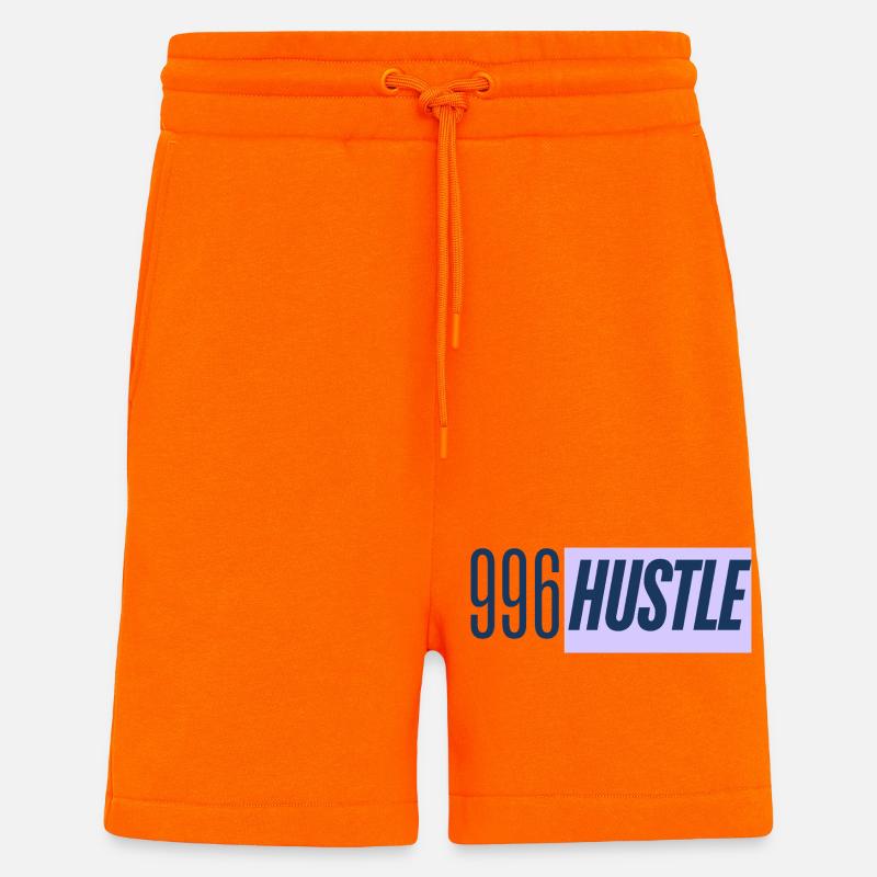 996 Hustle - Travailler toute la journée - Short bio décontracté fabriqué en UE - SUNSET ORANGE