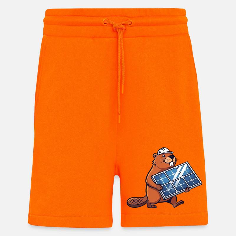Beaver Installer Solar Panel Engineer Cartoon - Shorts - made by SPREAD - SUNSET ORANGE