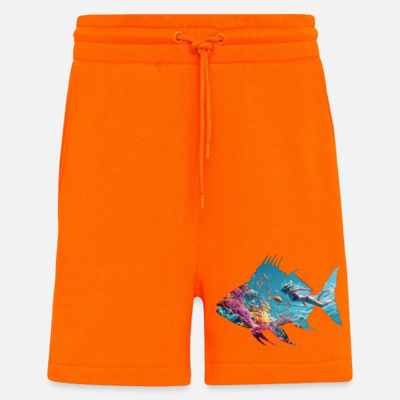 Silhouette de poisson sous-marin avec plongeur - Short bio décontracté fabriqué en UE - SUNSET ORANGE