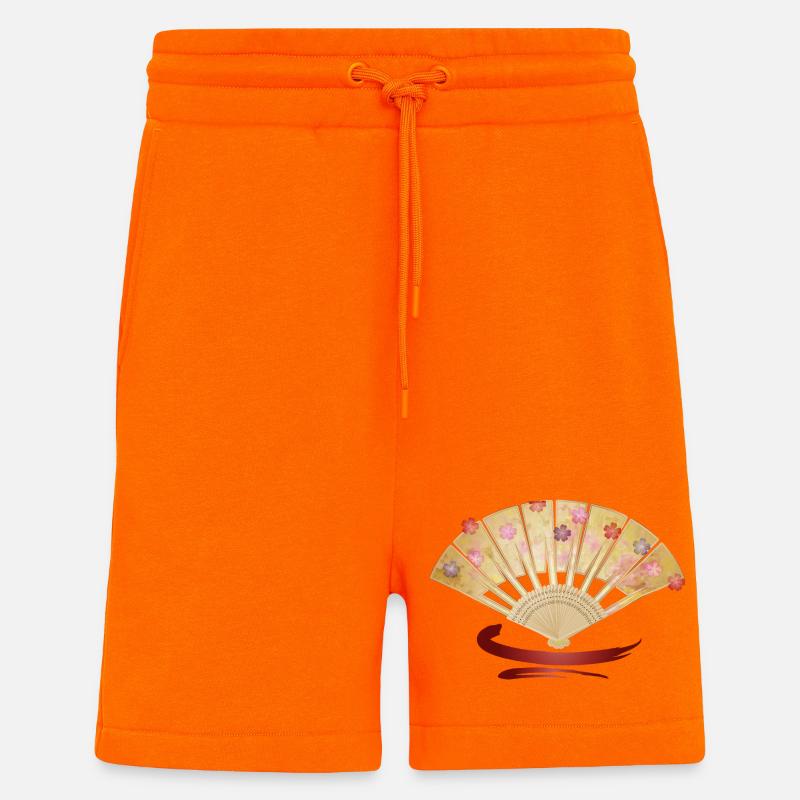 Eleganter Fächer mit Kirschblüten und Rotakzent - Shorts - made by SPREAD - SUNSET ORANGE