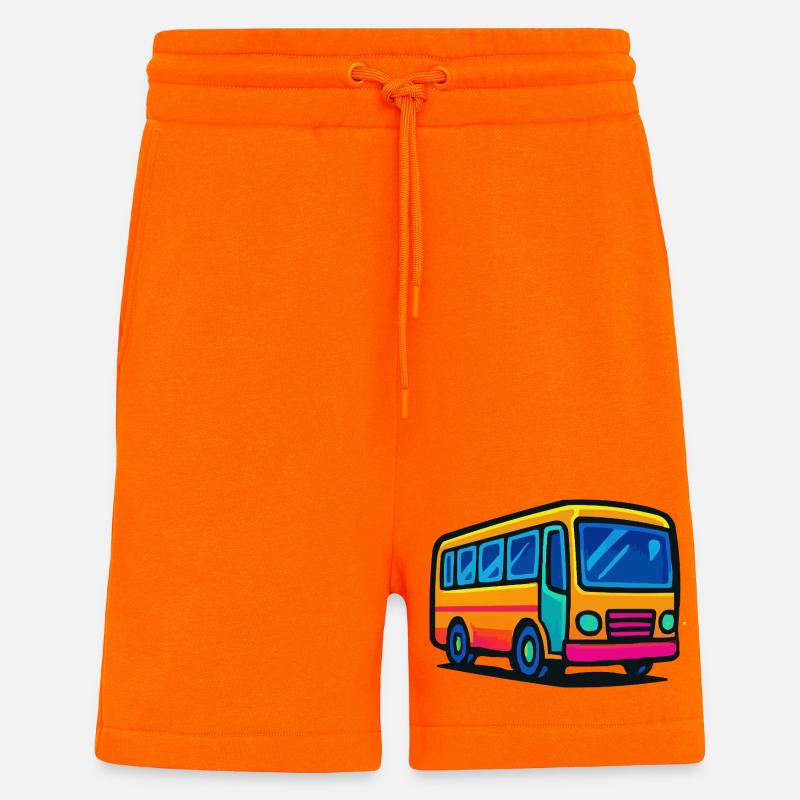 Illustration de bus de comics - Short bio décontracté fabriqué en UE - SUNSET ORANGE