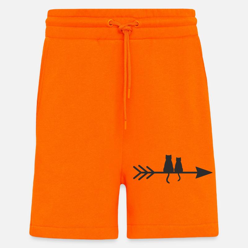 Silhouette de chats sur flèche - Short bio décontracté fabriqué en UE - SUNSET ORANGE