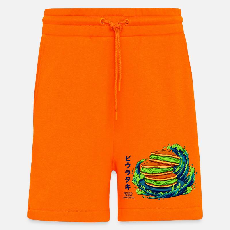 Lebendige Matcha-Pfannkuchen mit Japanese Wave - Shorts - made by SPREAD - SUNSET ORANGE