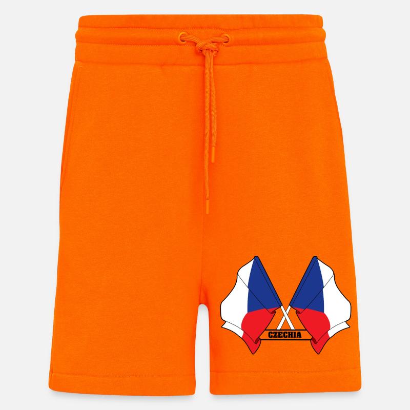 RÉPUBLIQUE TCHÈQUE – Drapeaux croisés - Short bio décontracté fabriqué en UE - SUNSET ORANGE