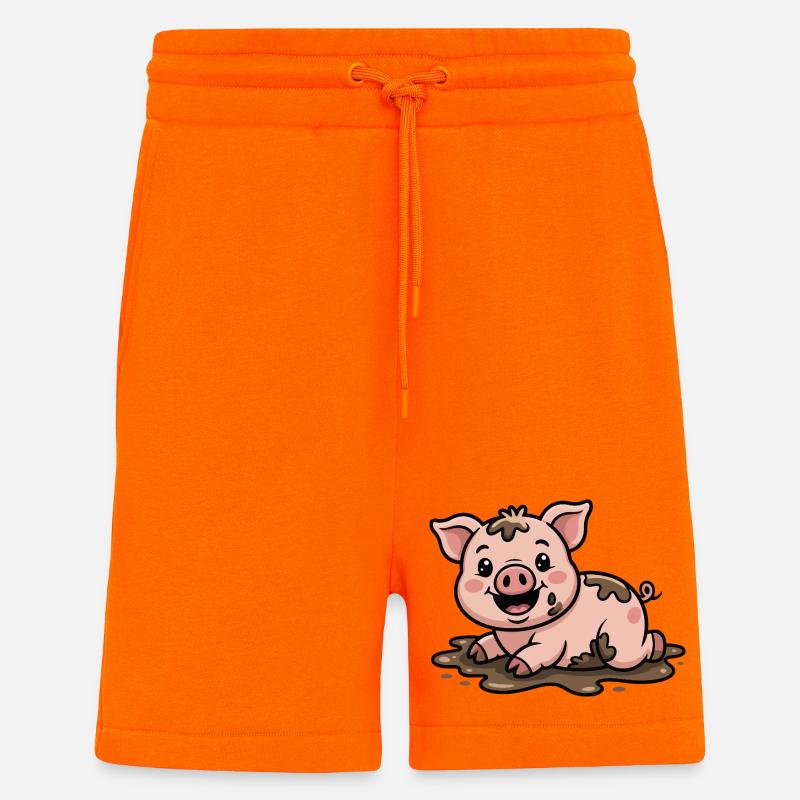 Cochon dans la boue mignon - Short bio décontracté fabriqué en UE - SUNSET ORANGE