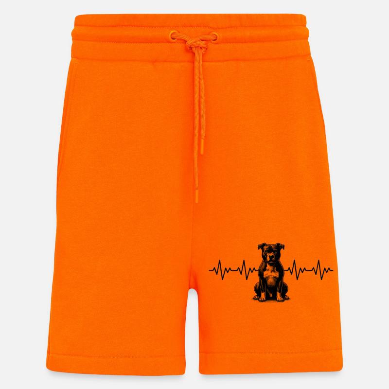 ECG du rythme cardiaque du pitbull - Short bio décontracté fabriqué en UE - SUNSET ORANGE