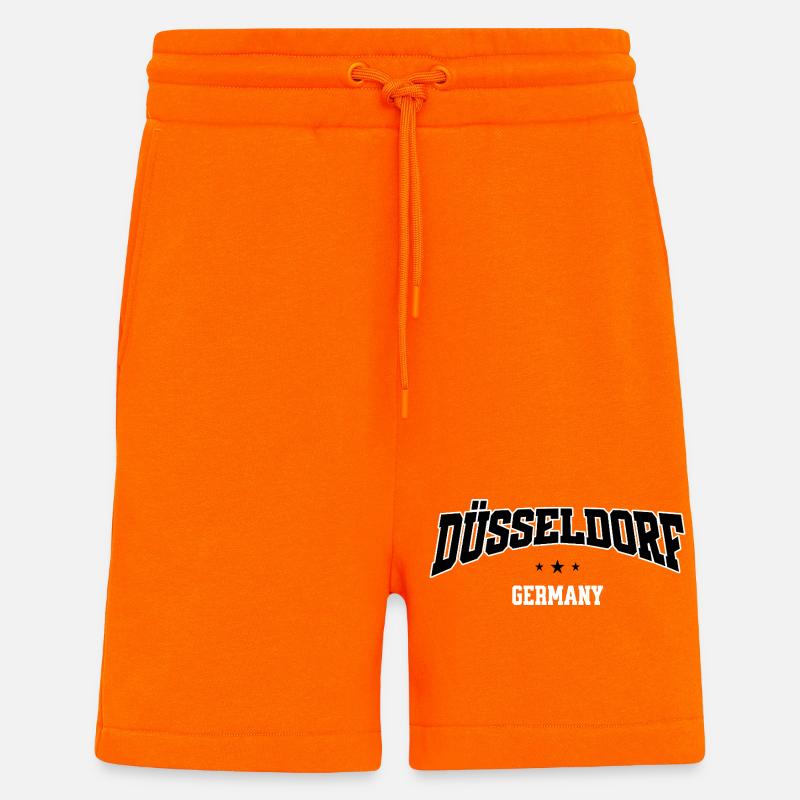 Düsseldorf, Germany Varsity font - Shorts - made by SPREAD - SUNSET ORANGE