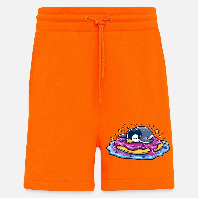 Pingouin endormi sur un donut - Short bio décontracté fabriqué en UE - SUNSET ORANGE