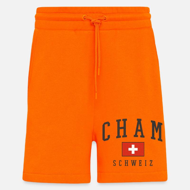 Style du drapeau suisse cham - Short bio décontracté fabriqué en UE - SUNSET ORANGE