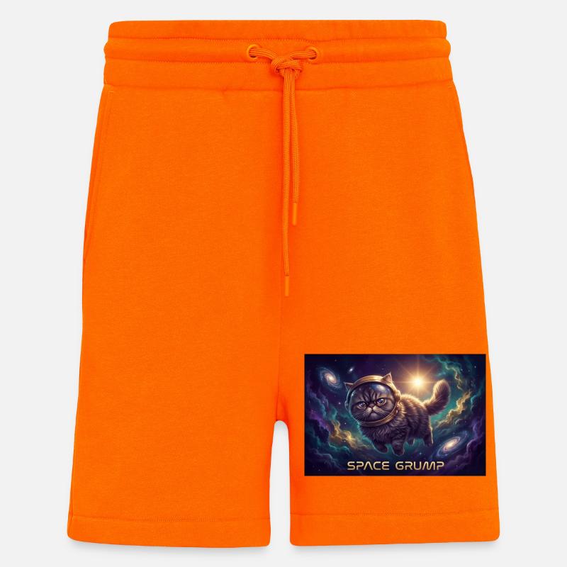 Space Grump Space Cat Néon - Short bio décontracté fabriqué en UE - SUNSET ORANGE