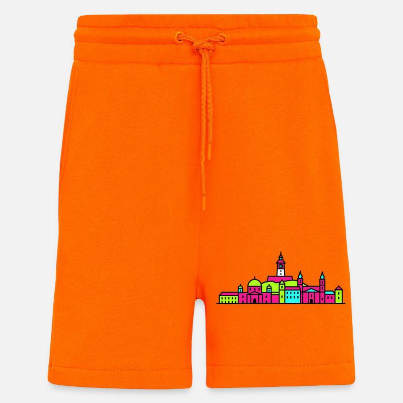 Grazer Stadtskyline Uhrturm Moderne Linienkunst - Shorts - made by SPREAD - SUNSET ORANGE