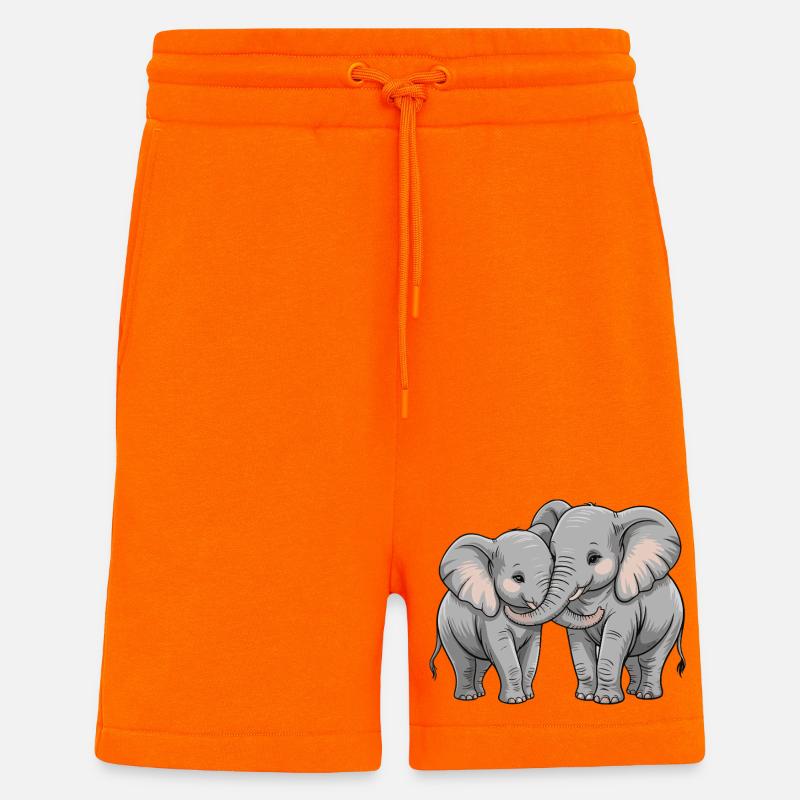 Couple d’éléphants pour la Saint-Valentin - Short bio décontracté fabriqué en UE - SUNSET ORANGE
