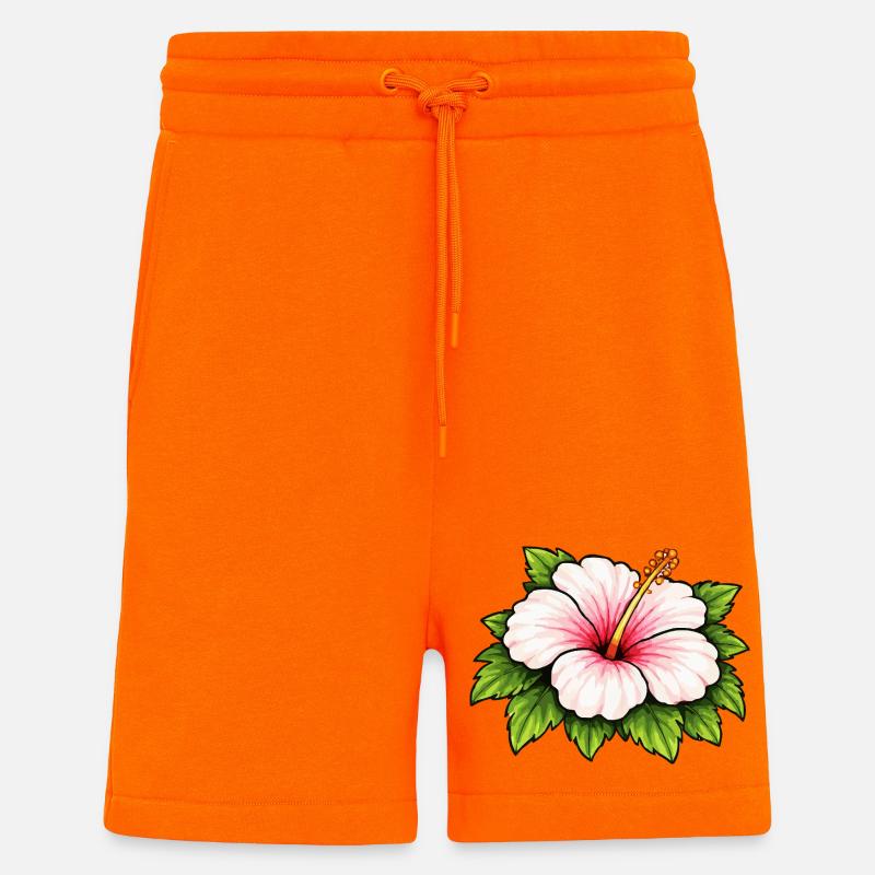 Floraison tropicale de l’hibiscus - Short bio décontracté fabriqué en UE - SUNSET ORANGE