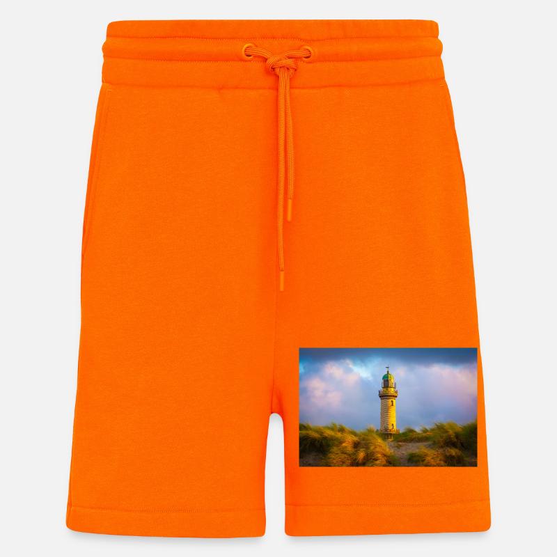 Phare de Warnemünde le soir - Short bio décontracté fabriqué en UE - SUNSET ORANGE