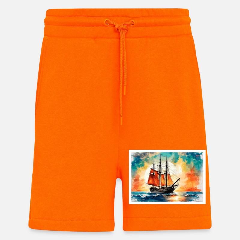 Red sailing ship at sunset - Shorts - made by SPREAD - SUNSET ORANGE