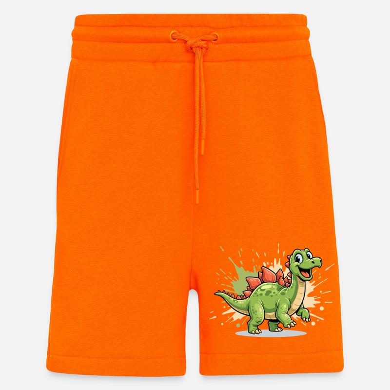 Dessin animé joyeux de Dino Stegosaurus - Short bio décontracté fabriqué en UE - SUNSET ORANGE