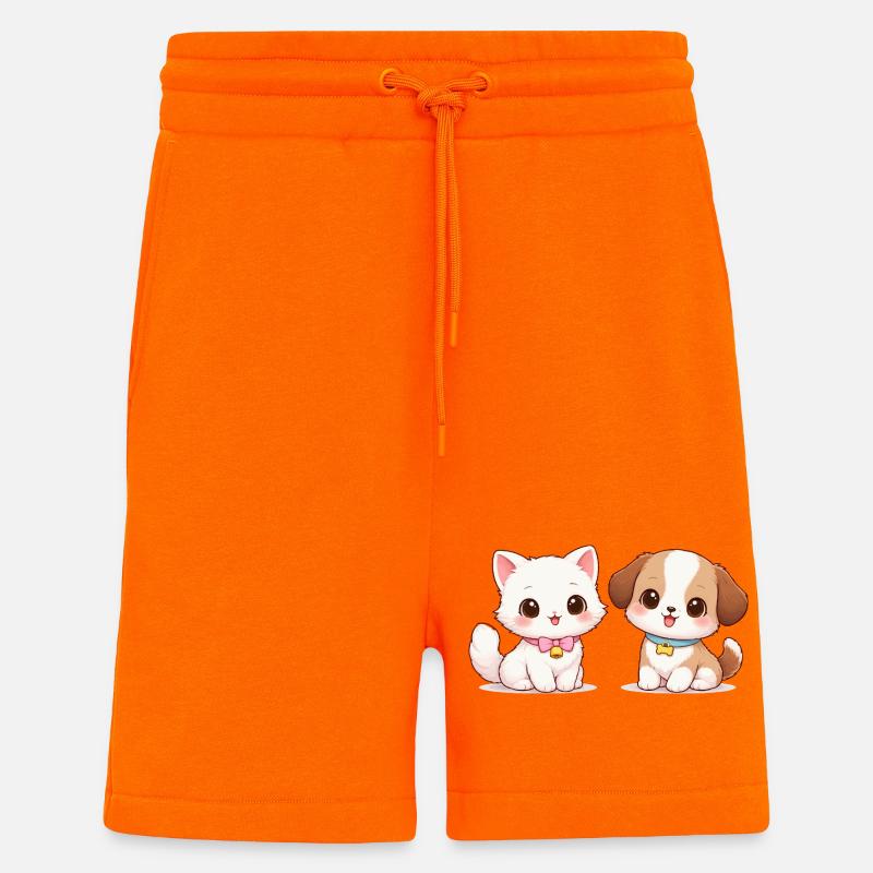 Dessin Chat Chien - Short bio décontracté fabriqué en UE - SUNSET ORANGE