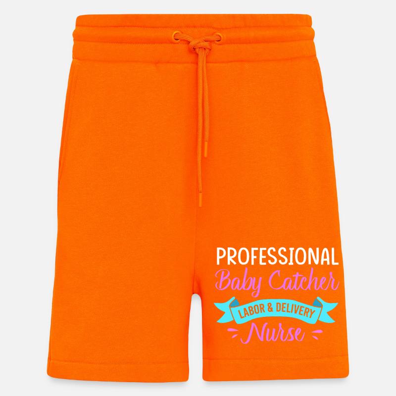 Fødsel i jordemoderfaget - Organic relaxed shorts made in EU - SUNSET ORANGE
