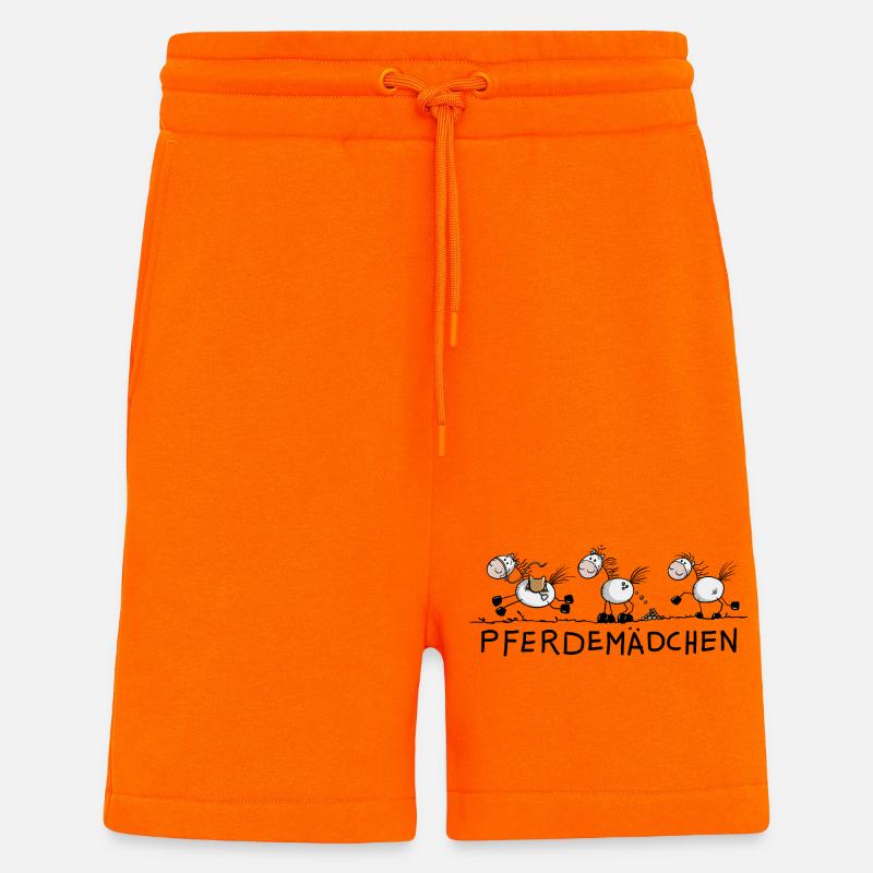 Pferdemädchen Pferde Strichmännchen Zeichnung - Pantaloncini ecologici casual Made in UE - SUNSET ORANGE