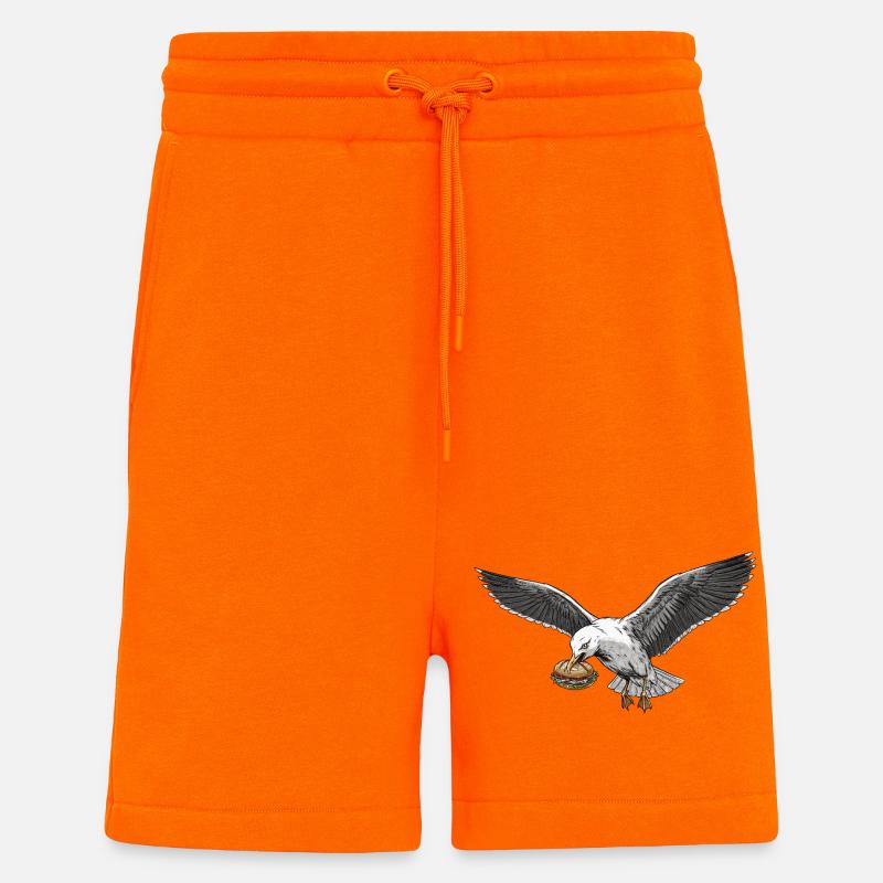 Funny Seagull Steals Fish Rolls Beach - Shorts - made by SPREAD - SUNSET ORANGE