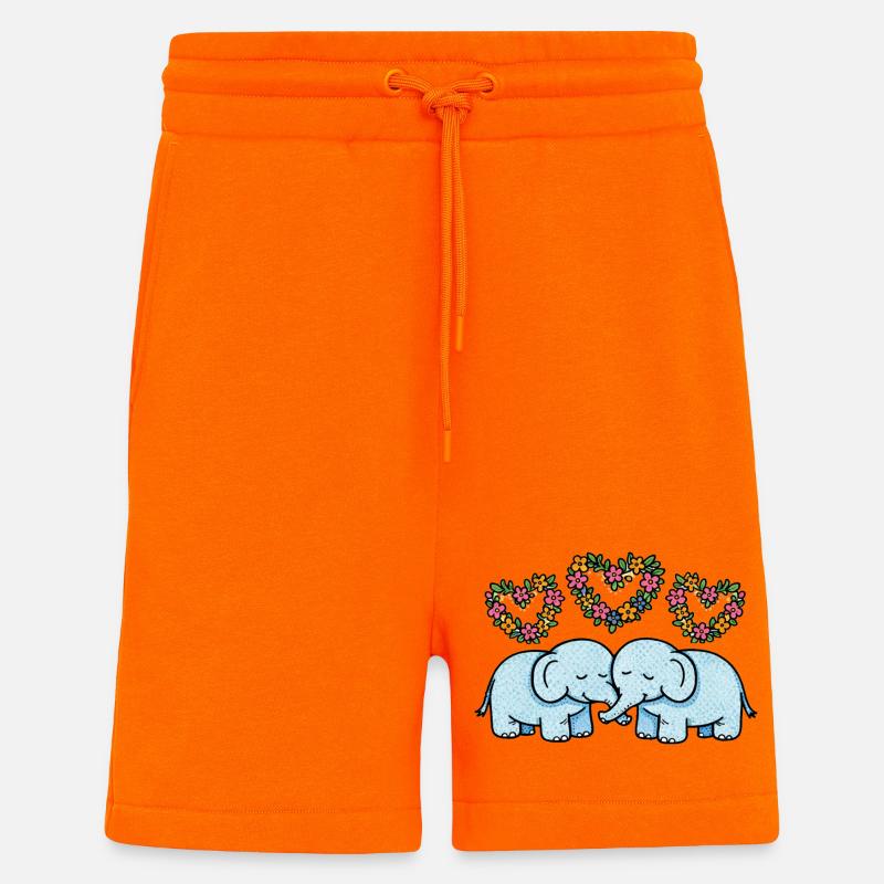 Duo Éléphant Cœurs Floraux - Short bio décontracté fabriqué en UE - SUNSET ORANGE