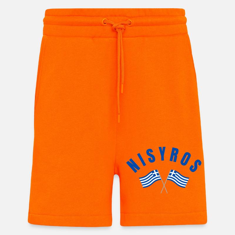 Drapeaux grecs de Nisyros - Short bio décontracté fabriqué en UE - SUNSET ORANGE