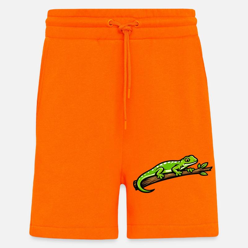 Gecko vert sur branche – illustration éclatante - Short bio décontracté fabriqué en UE - SUNSET ORANGE
