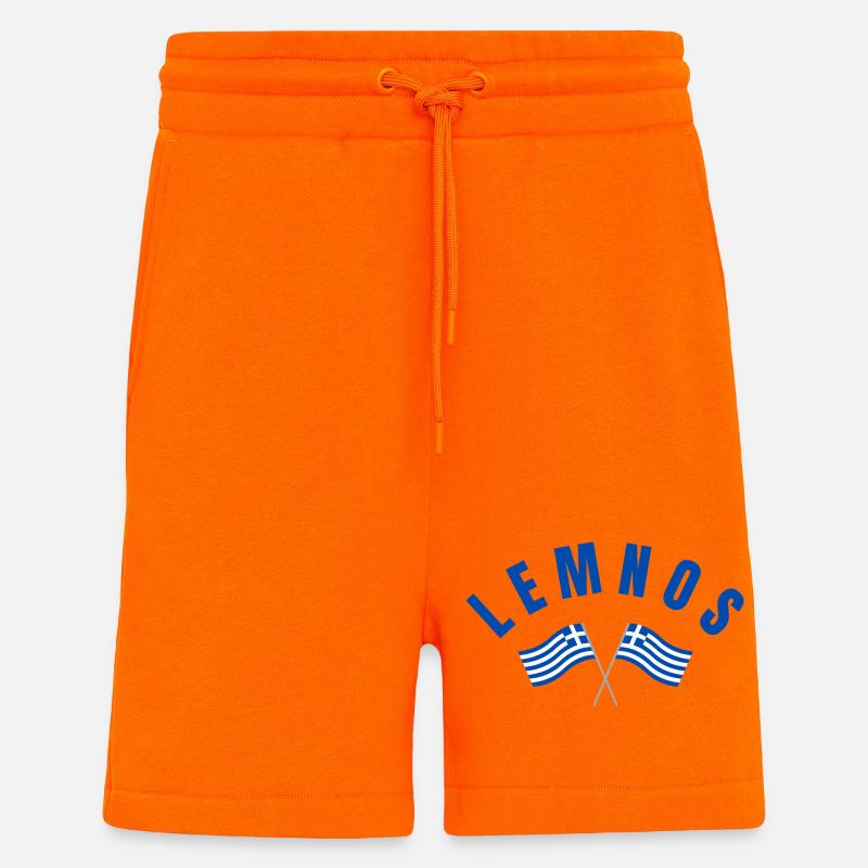 Lemnos Drapeaux Grecs Traversés - Short bio décontracté fabriqué en UE - SUNSET ORANGE