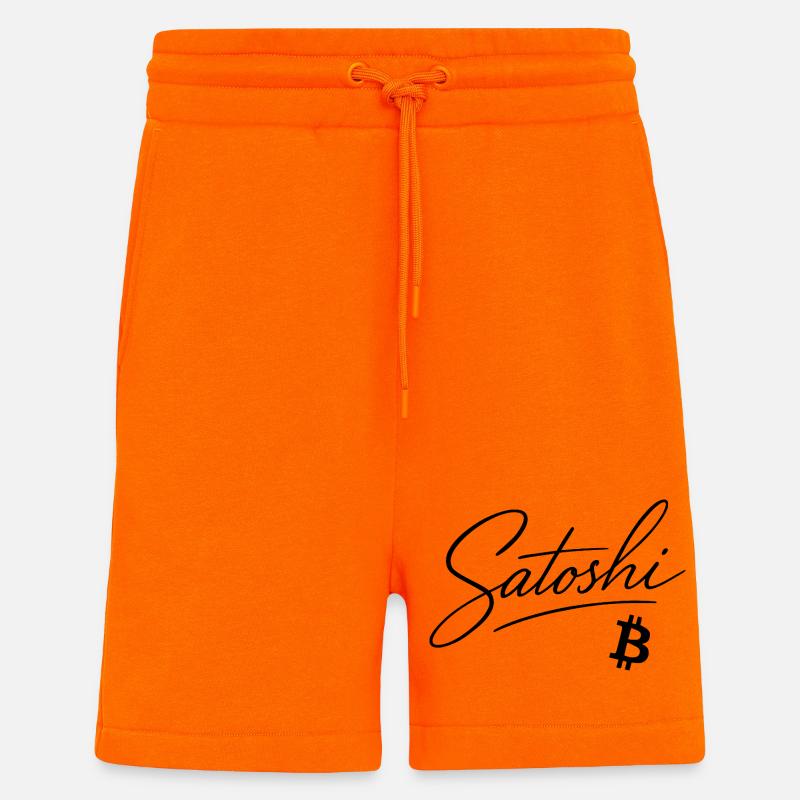 Satoshi Bitcoin Lettering Design Noir - Short bio décontracté fabriqué en UE - SUNSET ORANGE