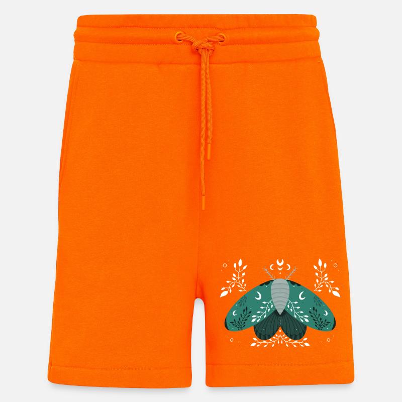 Papillon de nuit vert avec feuillage - Short bio décontracté fabriqué en UE - SUNSET ORANGE