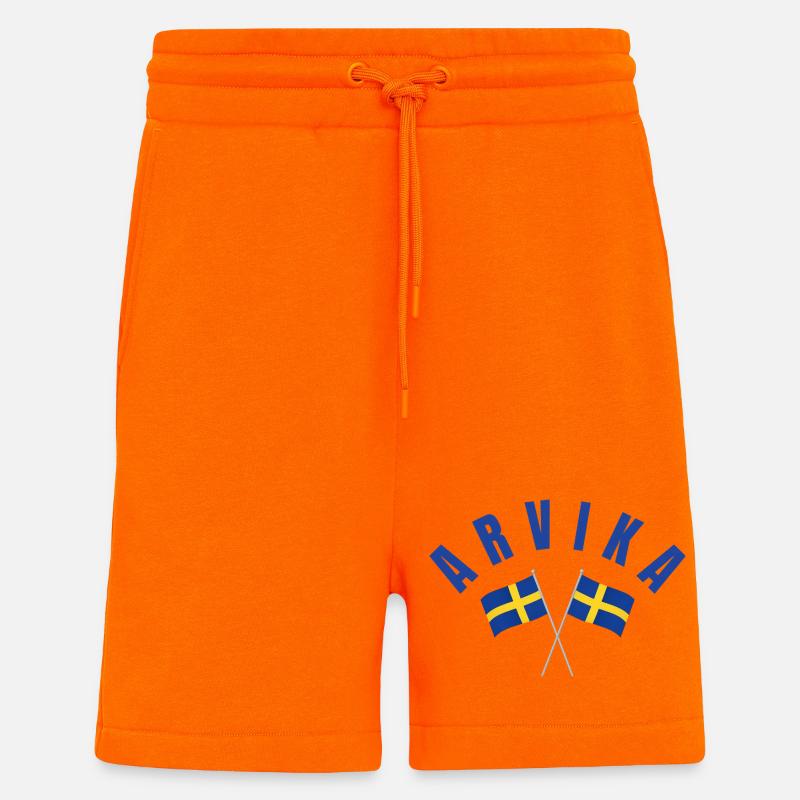Arvika-Two Swedish Flags Emblem - Shorts - made by SPREAD - SUNSET ORANGE