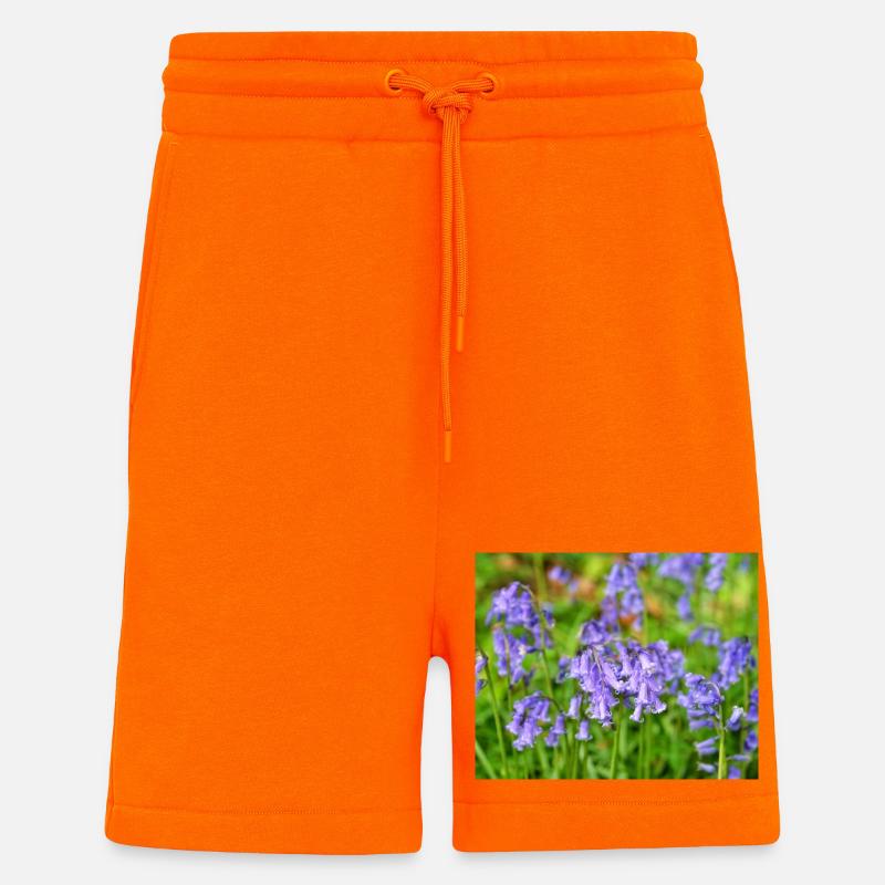 Jacinthes bleus - Floraison printanière violette - Short bio décontracté fabriqué en UE - SUNSET ORANGE