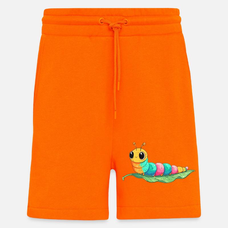 Bunte Cartoon-Raupe auf Blatt - Shorts - made by SPREAD - SUNSET ORANGE