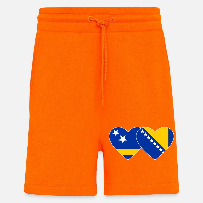 Curaçao_Bosnien_Flagge_Herz - Short bio décontracté fabriqué en UE - SUNSET ORANGE