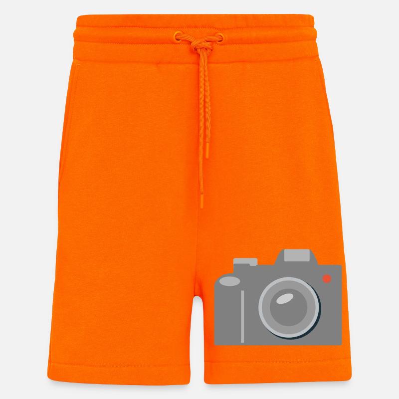 Icône de caméra Gris graphique - Short bio décontracté fabriqué en UE - SUNSET ORANGE