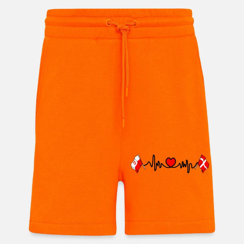 Cardio heart Drapeau Pologne, drapeau Danemark - Short bio décontracté fabriqué en UE - SUNSET ORANGE