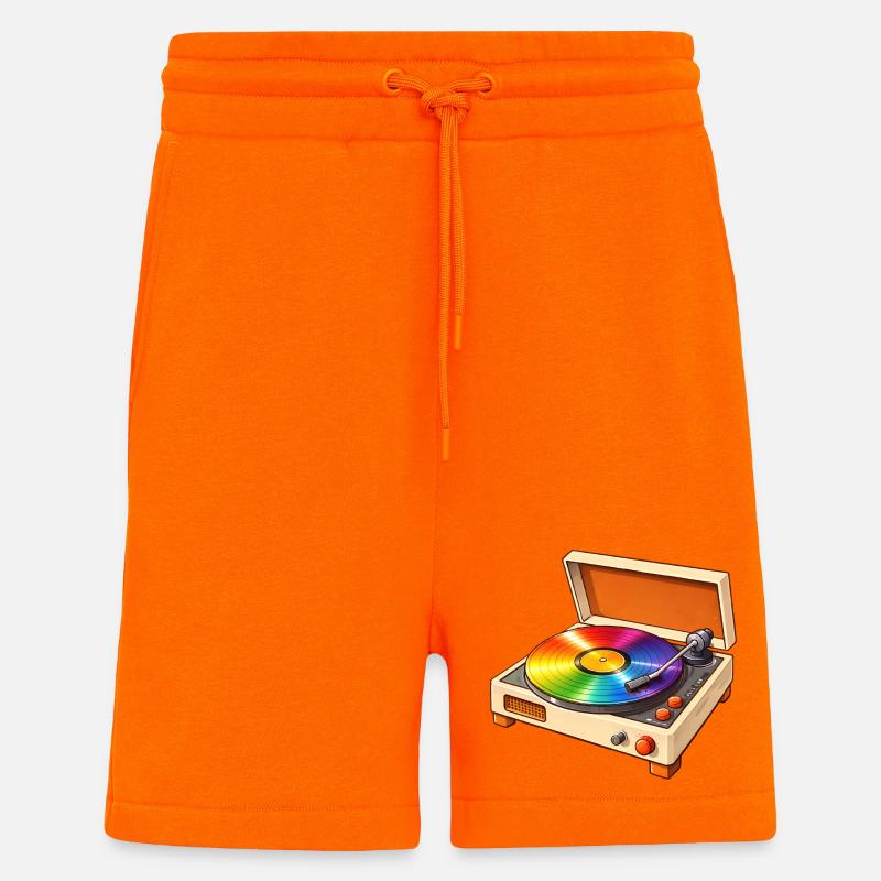 Platine rétro avec disque arc-en-ciel - Short bio décontracté fabriqué en UE - SUNSET ORANGE