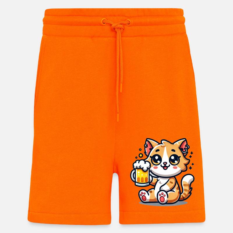 Cute Cat Drinking Beer - Shorts - made by SPREAD - SUNSET ORANGE