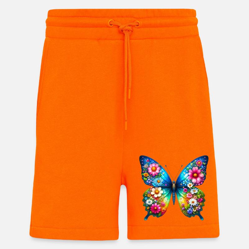 Fleurs de fleurs de papillon - Short bio décontracté fabriqué en UE - SUNSET ORANGE