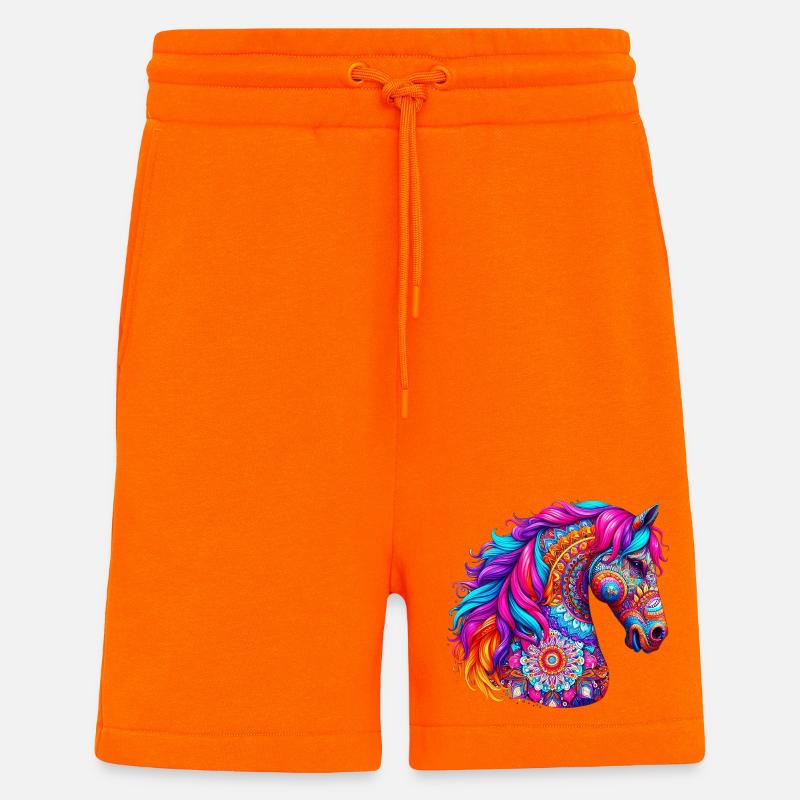 Cheval Mandala Dessin Inde Inde - Short bio décontracté fabriqué en UE - SUNSET ORANGE