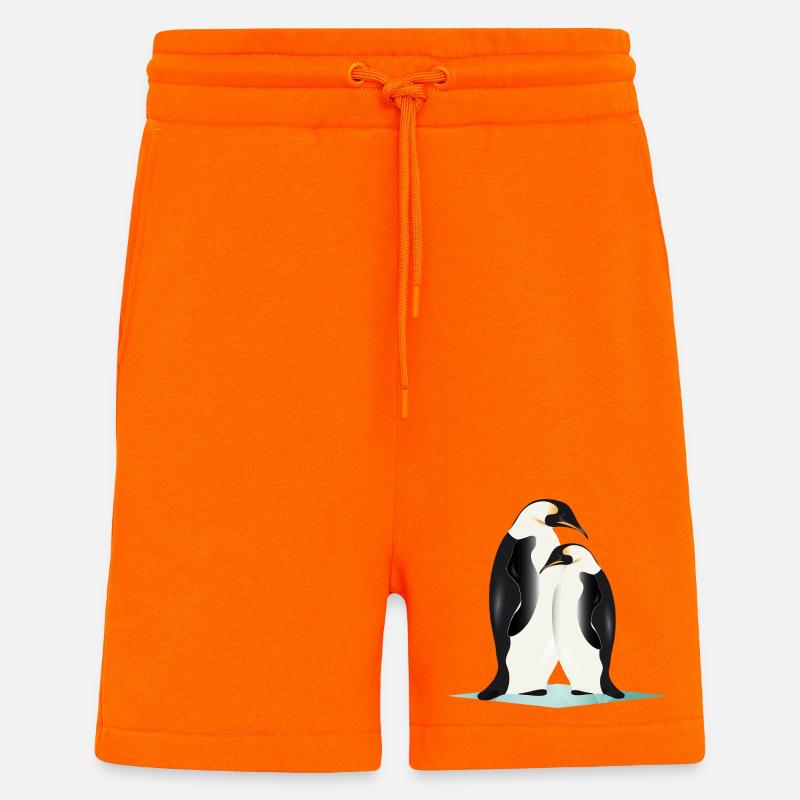 Two elegantly drawn penguins - Shorts - made by SPREAD - SUNSET ORANGE