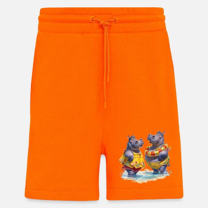 Zwei Hippos im Badedress - Shorts - made by SPREAD - SUNSET ORANGE