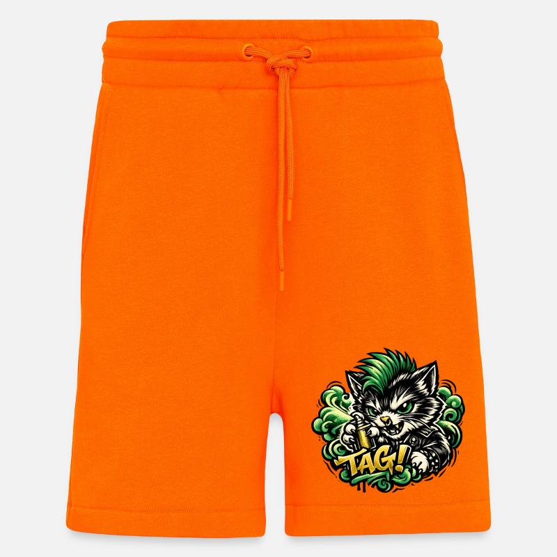 Graffiti agressif de chat - Short bio décontracté fabriqué en UE - SUNSET ORANGE