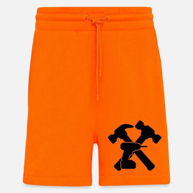 Marteaux à outils, silhouette de perceuse - Short bio décontracté fabriqué en UE - SUNSET ORANGE