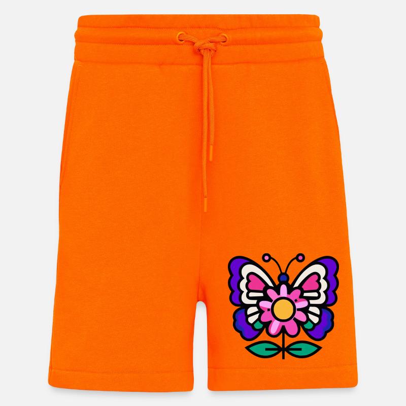 Papillon sur fleur - Short bio décontracté fabriqué en UE - SUNSET ORANGE