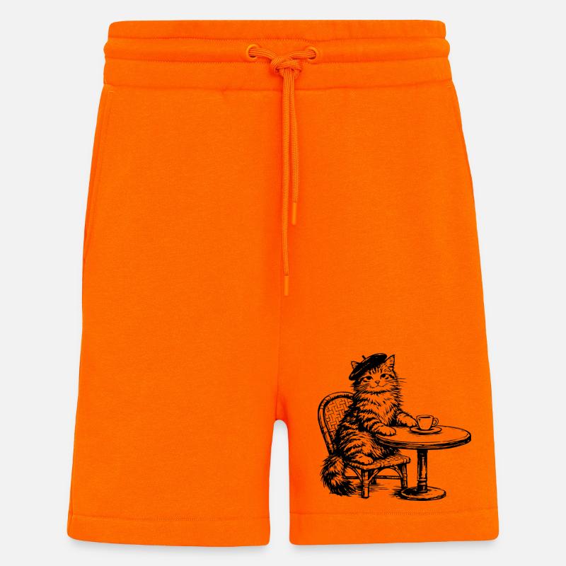 Gatto con Basco al Caffè - Design Retro Vintage - Pantaloncini ecologici casual Made in UE - SUNSET ORANGE