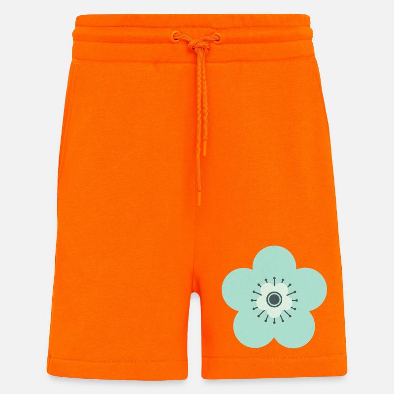 Vert menthe et fleur bleue - Short bio décontracté fabriqué en UE - SUNSET ORANGE