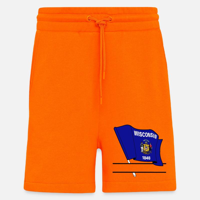 Drapeau Wisconsin bannière de texte - Short bio décontracté fabriqué en UE - SUNSET ORANGE