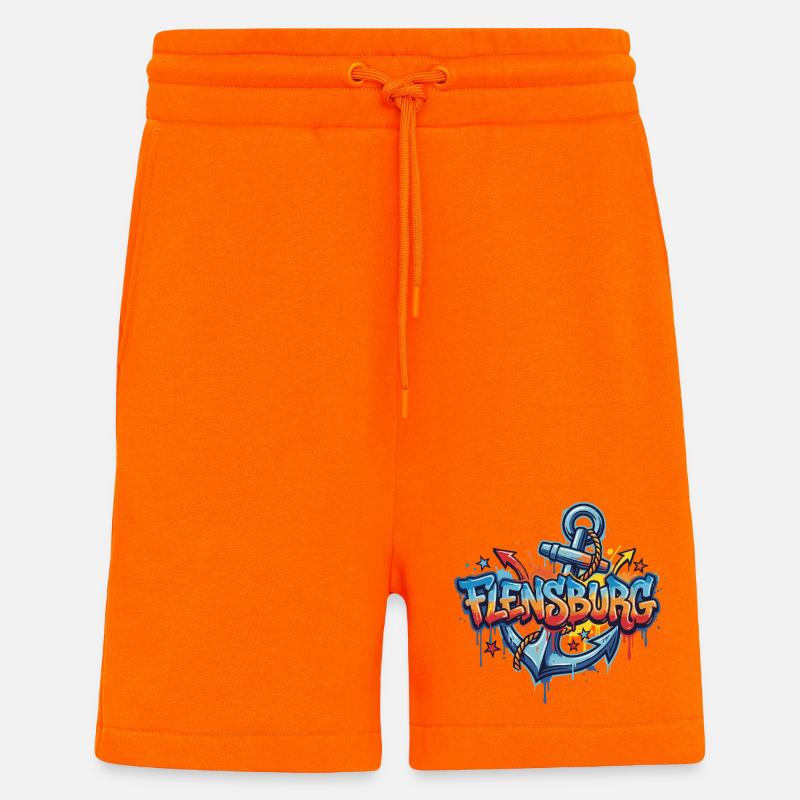 Graffiti de Flensburg avec ancre - Short bio décontracté fabriqué en UE - SUNSET ORANGE