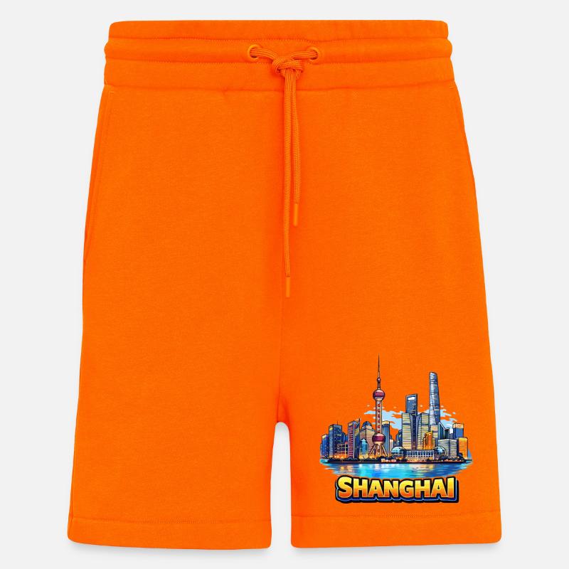 Illustration de la silhouette de Shanghai - Short bio décontracté fabriqué en UE - SUNSET ORANGE